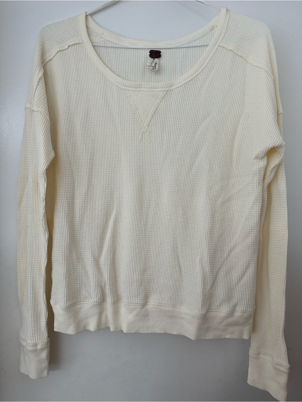 We the Free by Free People Cream Waffle Knit Scoop Neck Pullover Size Small